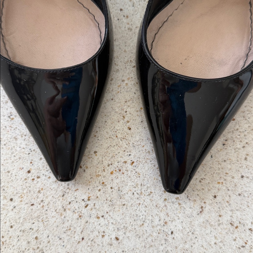 Dior Black Patent Pointed-Toe Slingback Heels with J'Adior Ivory Strap - Picture 3 of 7
